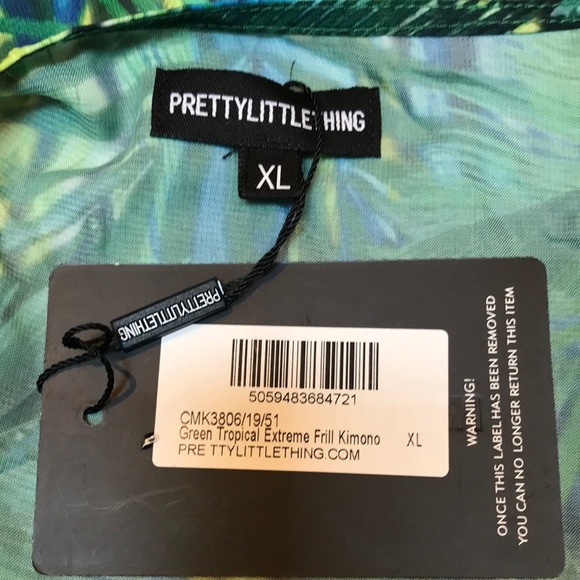 New Green Long Kimono Tropical Leaf Print XL By Pretty Little Thing - Picture 11 of 13